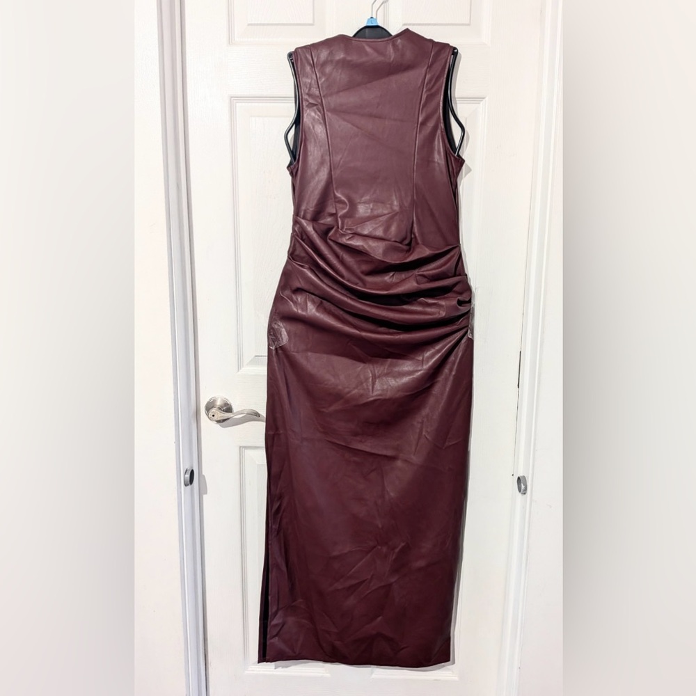 Micas Faux Leather V-neck Ruched Maxi Dress - Picture 14 of 14